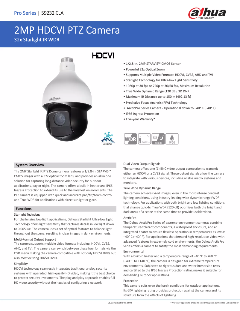 Page 1 de la notice Fiche technique Dahua Technology 59232ICLA