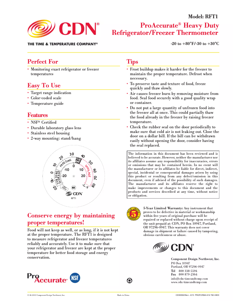 Page 1 de la notice Manuel utilisateur CDN ProAccurate RFT1