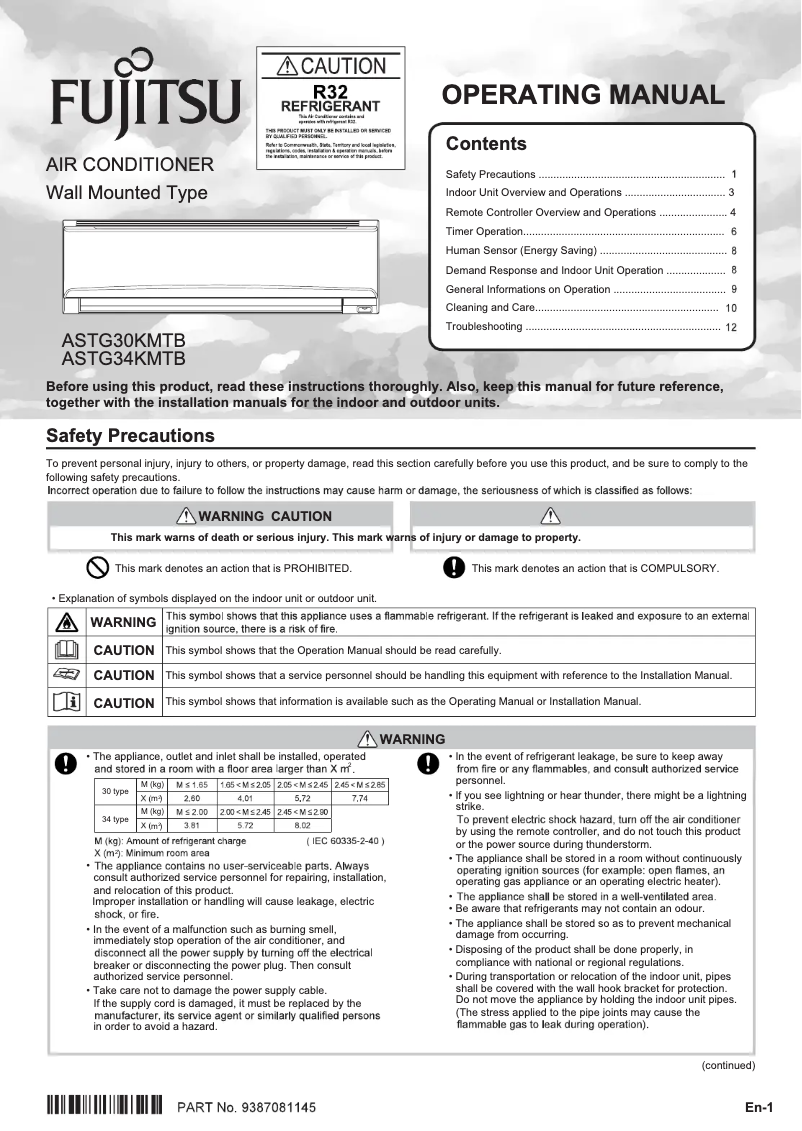 Page 1 de la notice Manuel utilisateur Fujitsu Lifestyle ASTG34KMTB