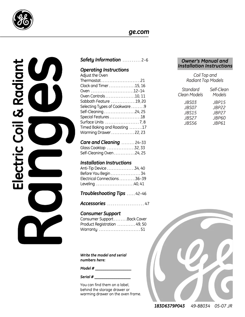 Page n°1 - Guide d'installation GE JBS27BHBB