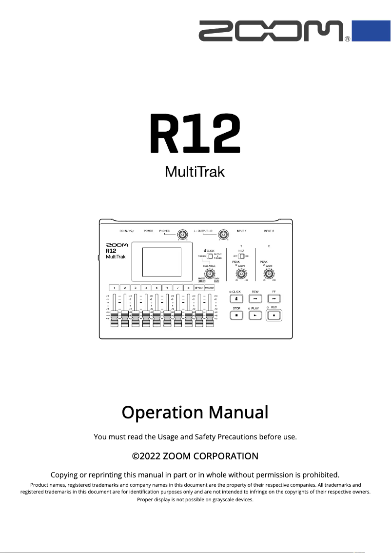 Page 1 de la notice Manuel utilisateur Studio Electronics Zoom R12