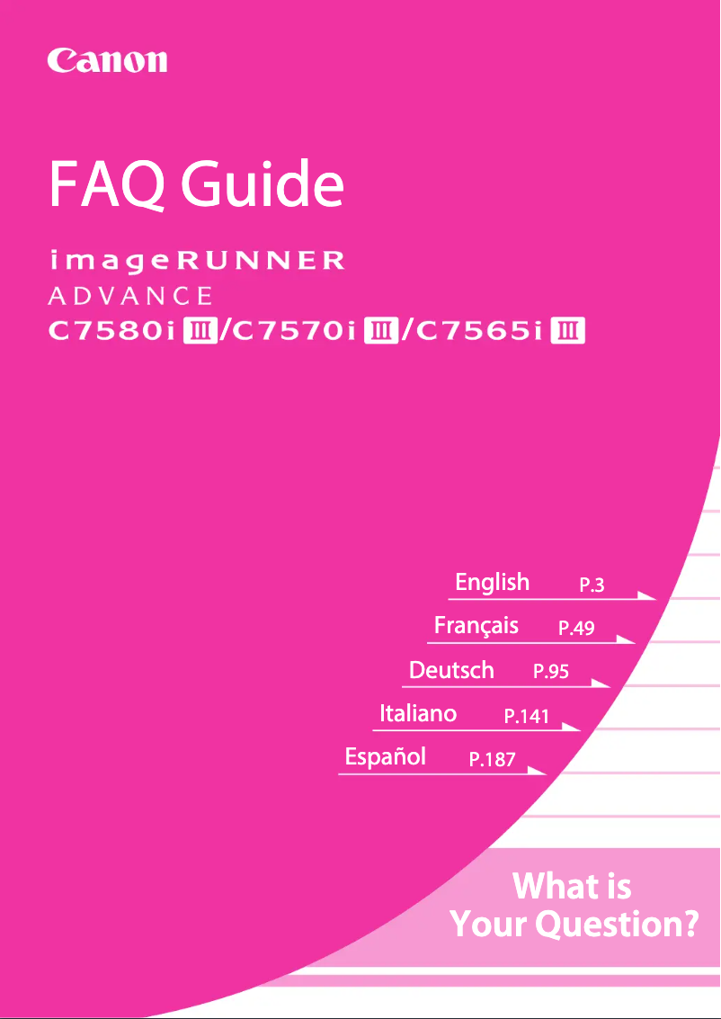 Page 1 de la notice FAQ Canon imageRUNNER ADVANCE C7580i III