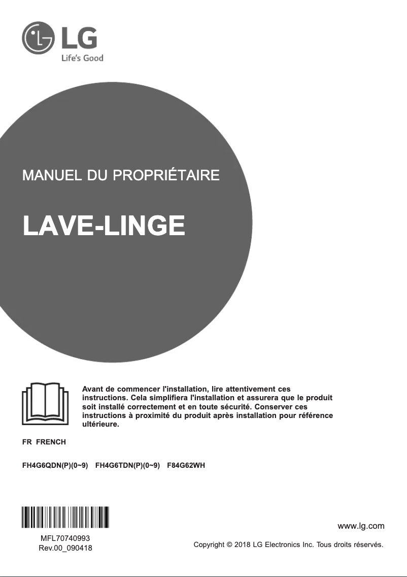 Page 1 de la notice Manuel utilisateur LG F84G62WH