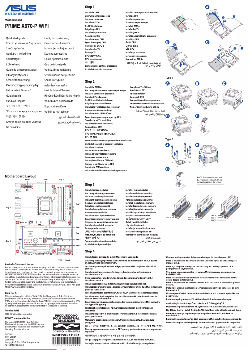 Page 1 de la notice Guide de démarrage rapide Asus Prime X670-P WIFI