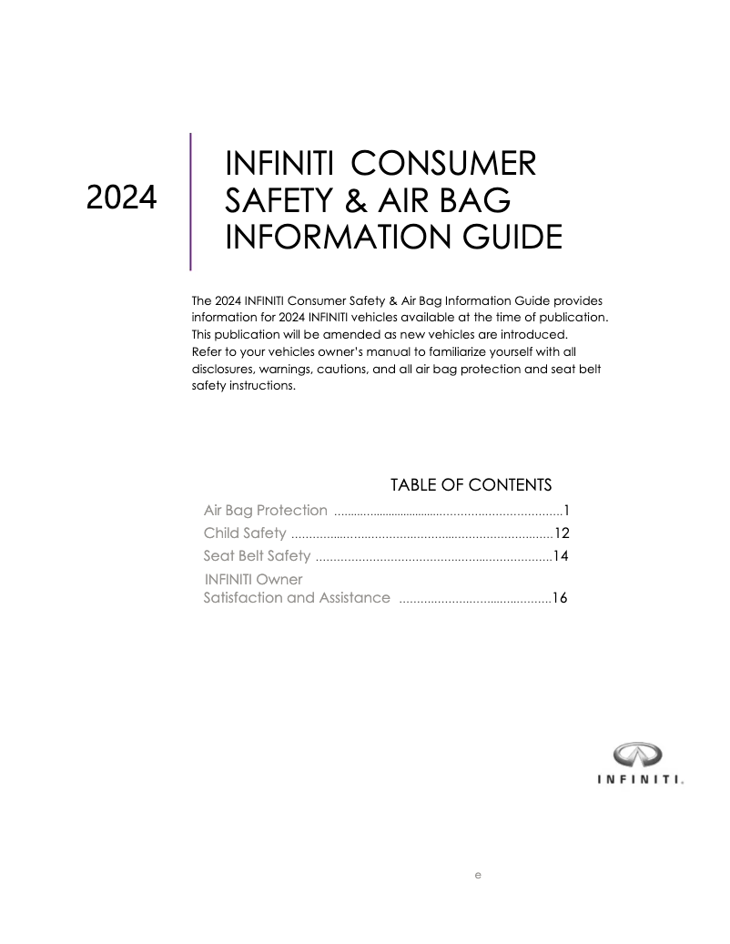 Page 1 de la notice Instructions de sécurité Infiniti QX60 (2024)