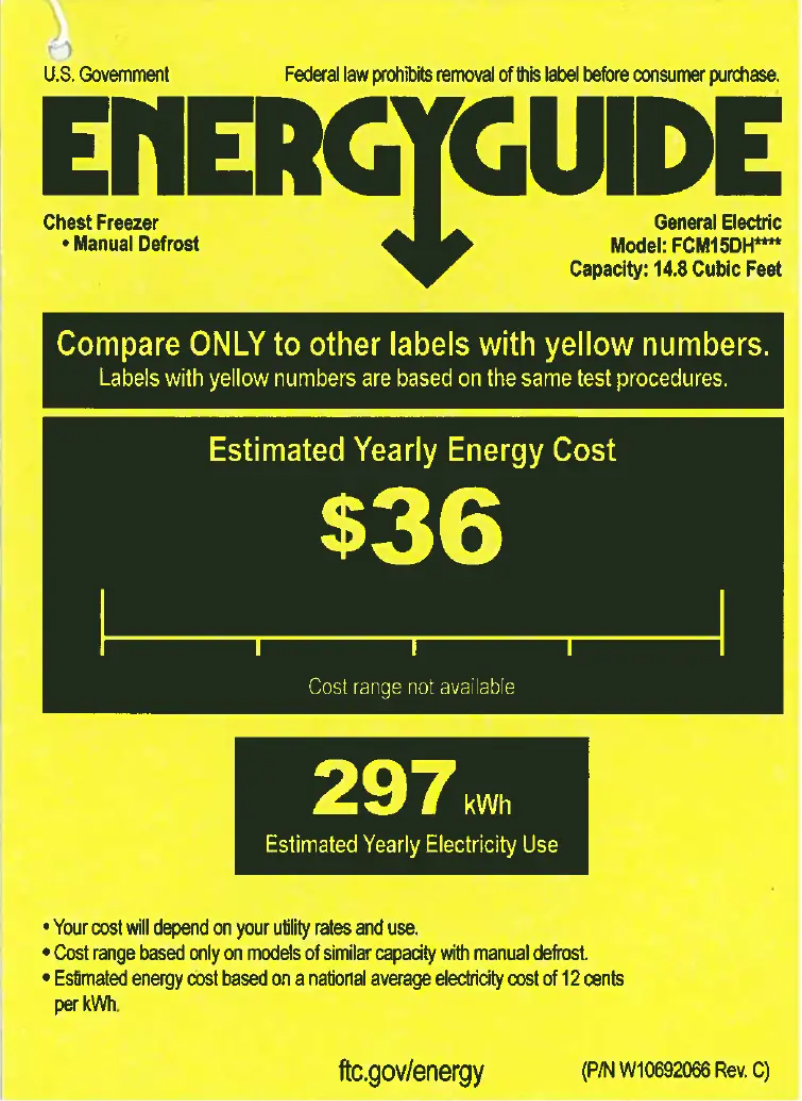 Page 1 de la notice Label énergétique GE FCM15DHWW