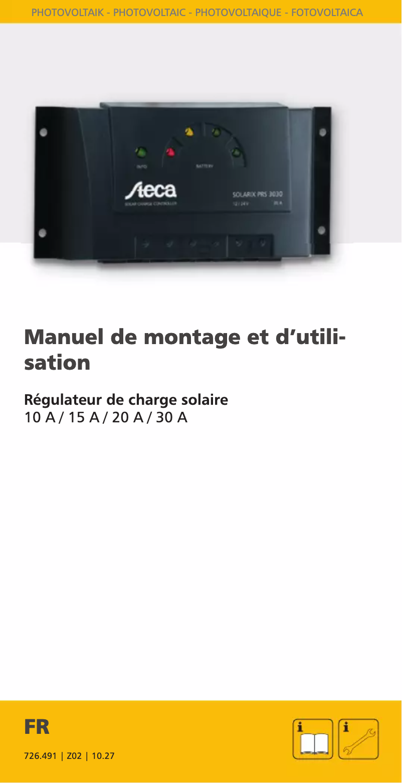 Page 1 de la notice Manuel utilisateur Steca Solarix PRS 3030