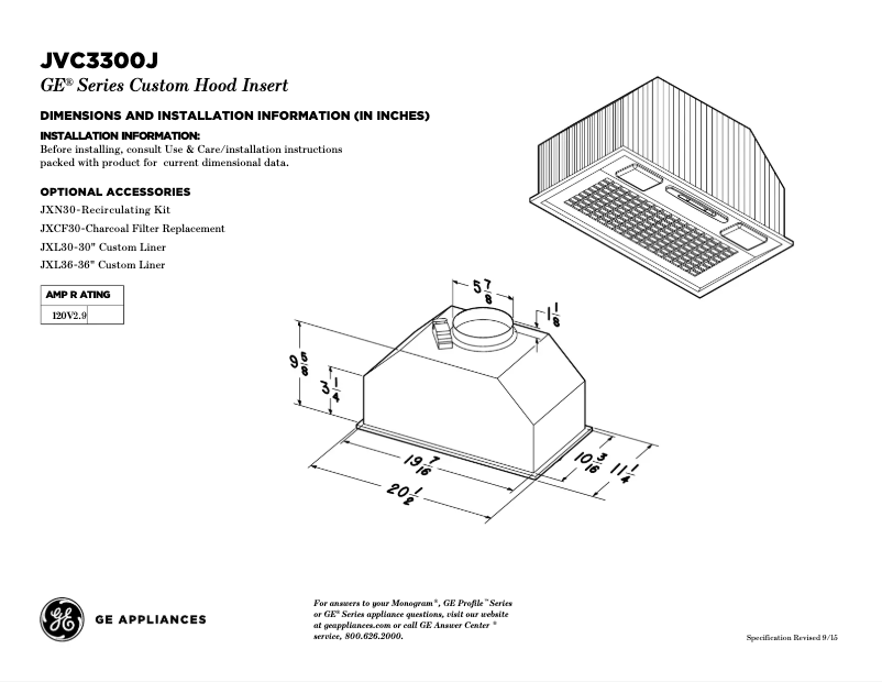 Page n°1 - Fiche technique GE JVC3300JSA