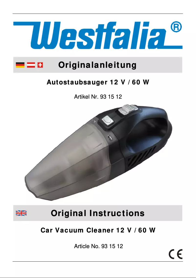 Page 1 de la notice Manuel utilisateur Westfalia 931512