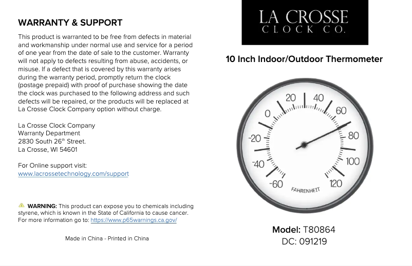 Page 1 de la notice Manuel utilisateur La Crosse Technology T80864