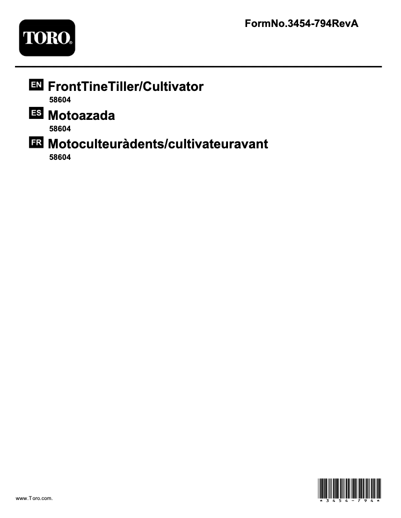 Page 1 de la notice Manuel utilisateur Toro 58604