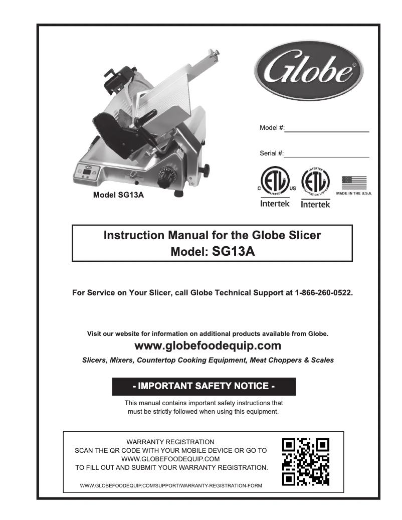 Page 1 de la notice Manuel utilisateur Globe SG13A