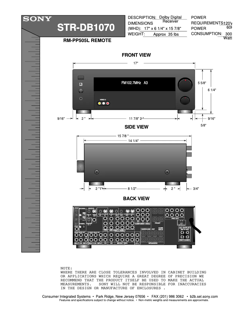 Page 1 de la notice Guide d'installation Sony STR-DB1070