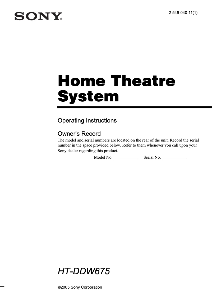 Page 1 de la notice Manuel utilisateur Sony HT-DDW675