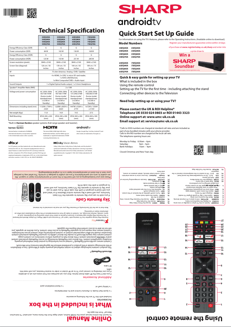 Página 1 del manual Guía de inicio rápido Sharp 65EQ4KA