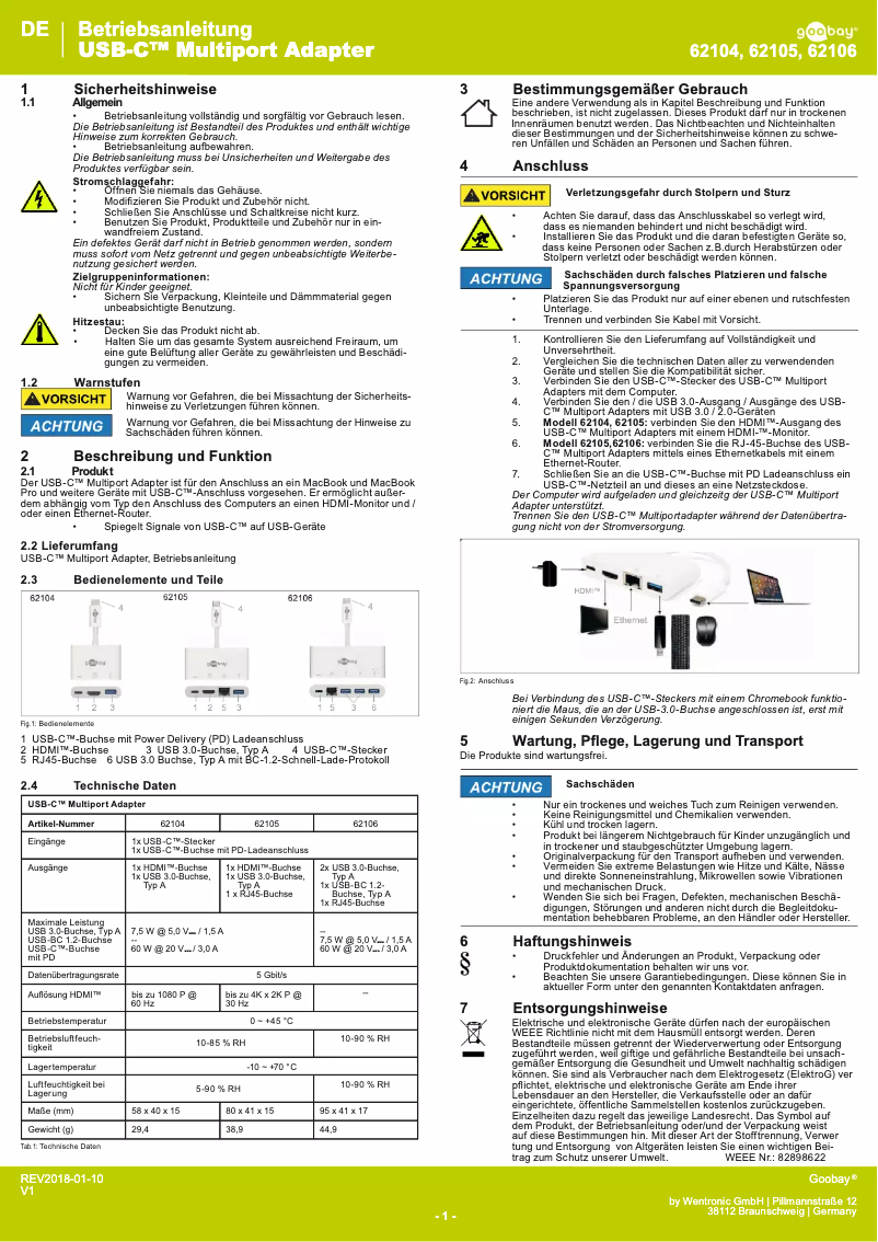 Page 1 de la notice Manuel utilisateur Goobay 62105