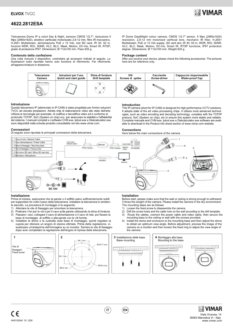 Page 1 of the manual Instructions / Assembly Vimar ELVOX 4622.2812ESA