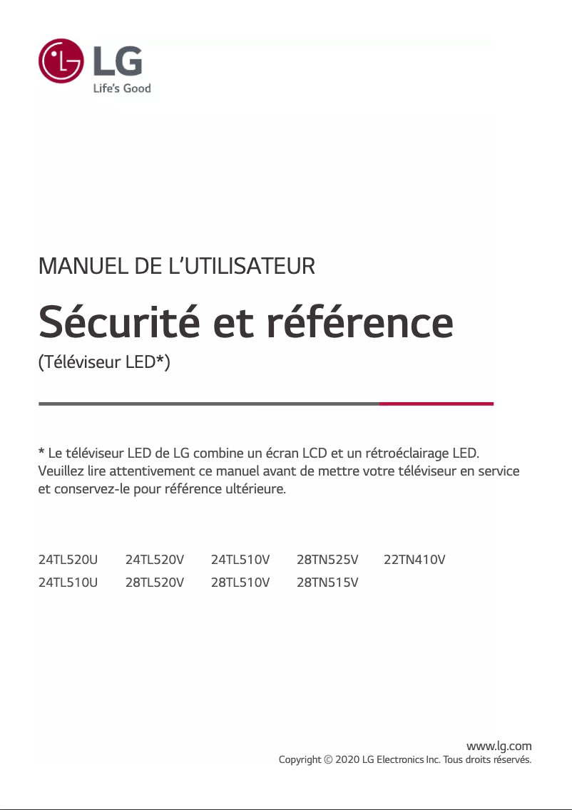 Page 1 de la notice Manuel utilisateur LG 24TL510V-WZ