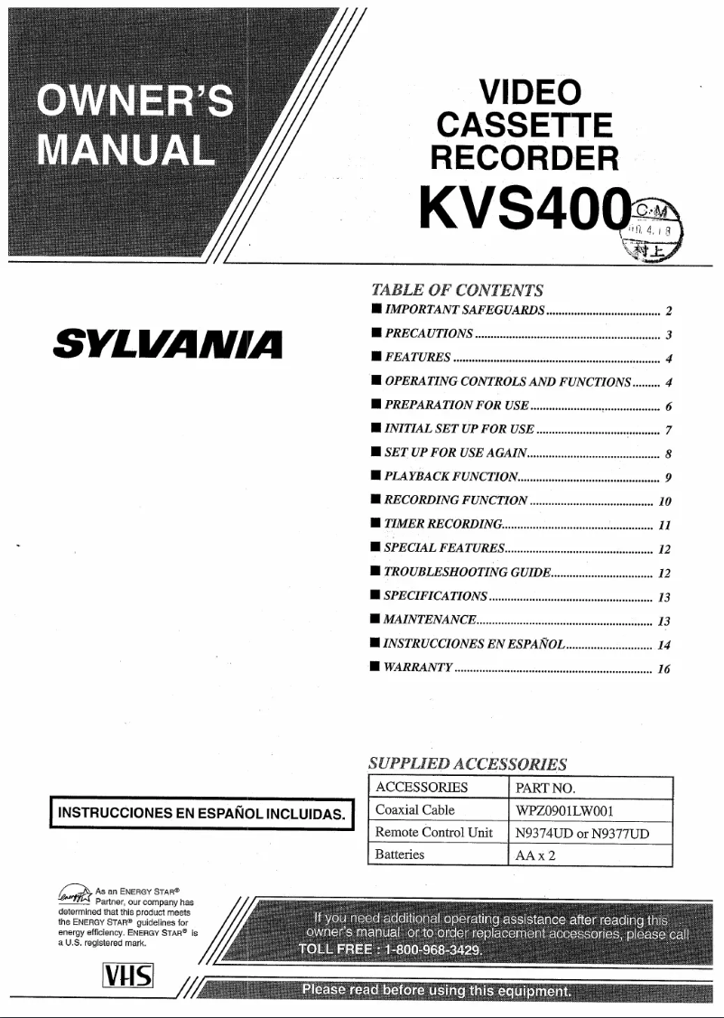 Page 1 de la notice Manuel utilisateur Sylvania KVS400
