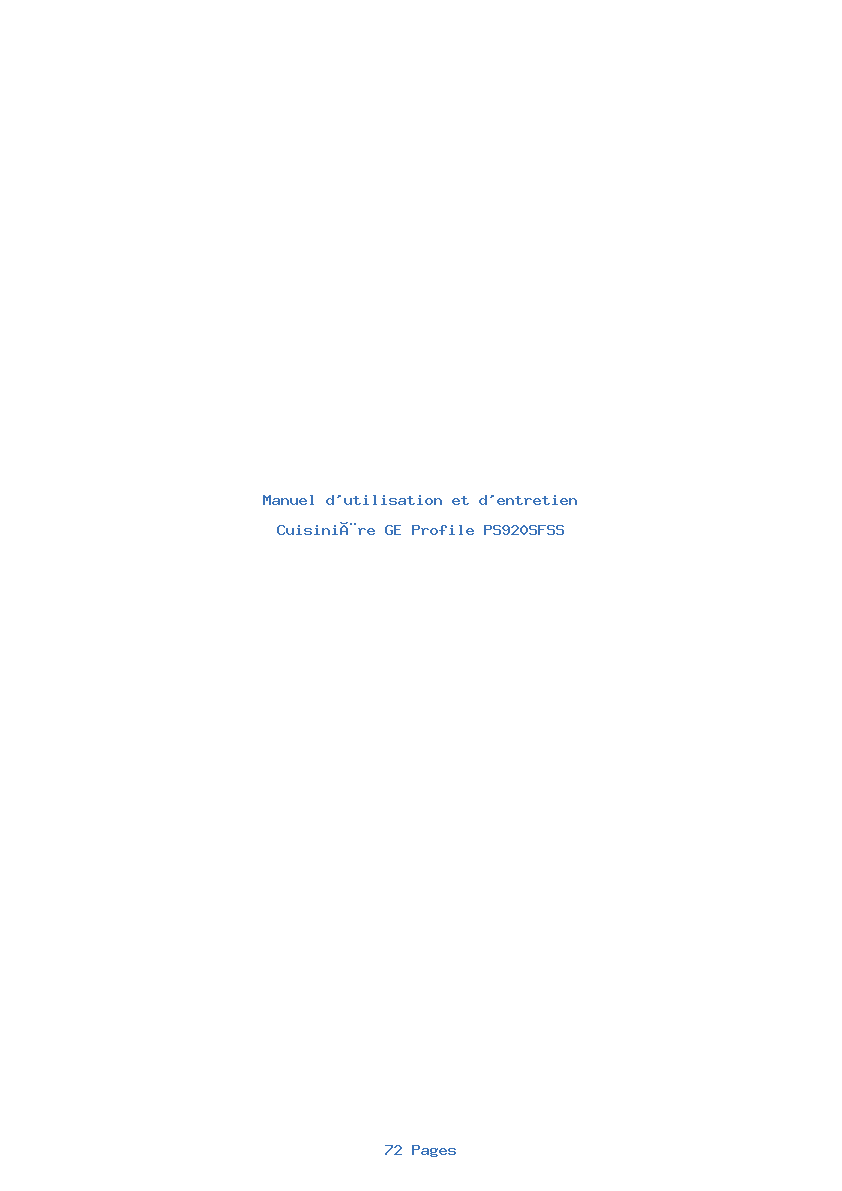 Page 1 de la notice Manuel d'utilisation et d'entretien GE Profile PS920SFSS
