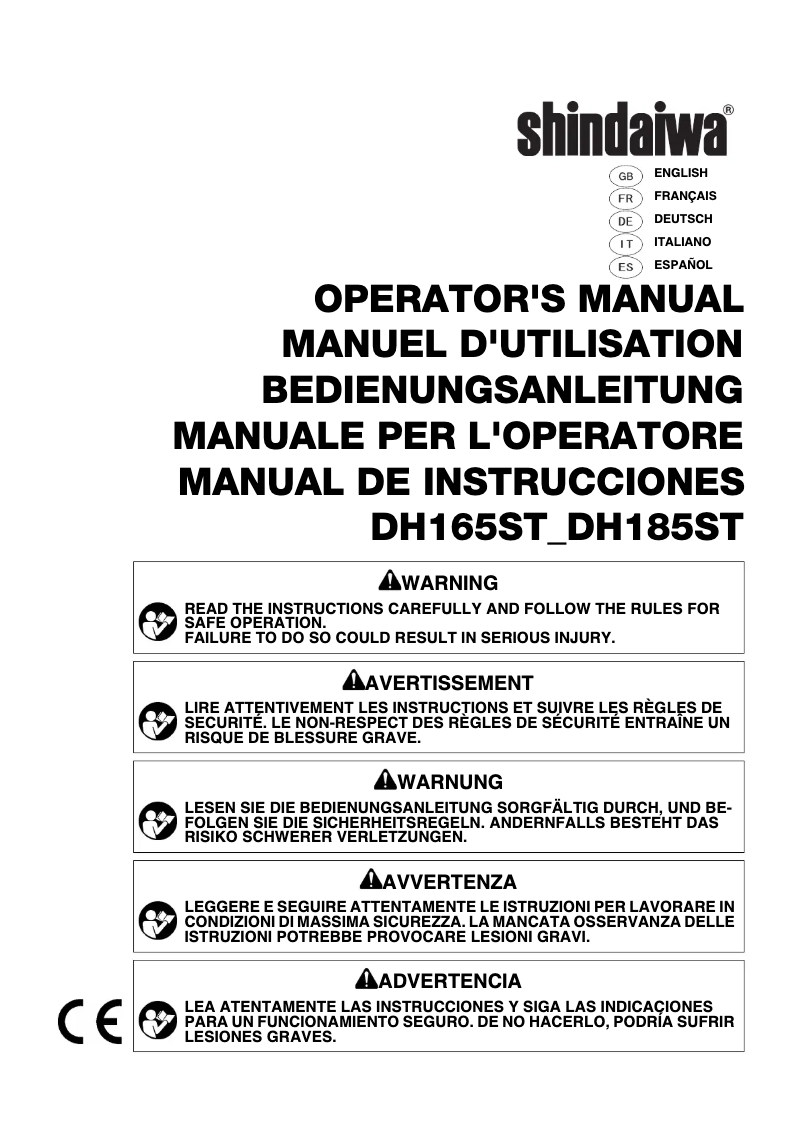 Page 1 de la notice Manuel utilisateur Shindaiwa DH185ST