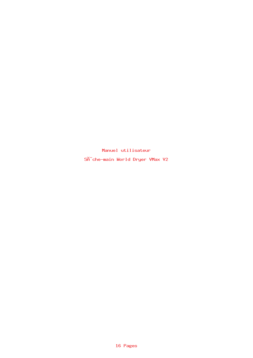 Page 1 de la notice Manuel utilisateur World Dryer VMax V2
