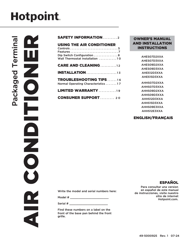 Page 1 de la notice Guide d'installation Hotpoint AHHS09D3XXA