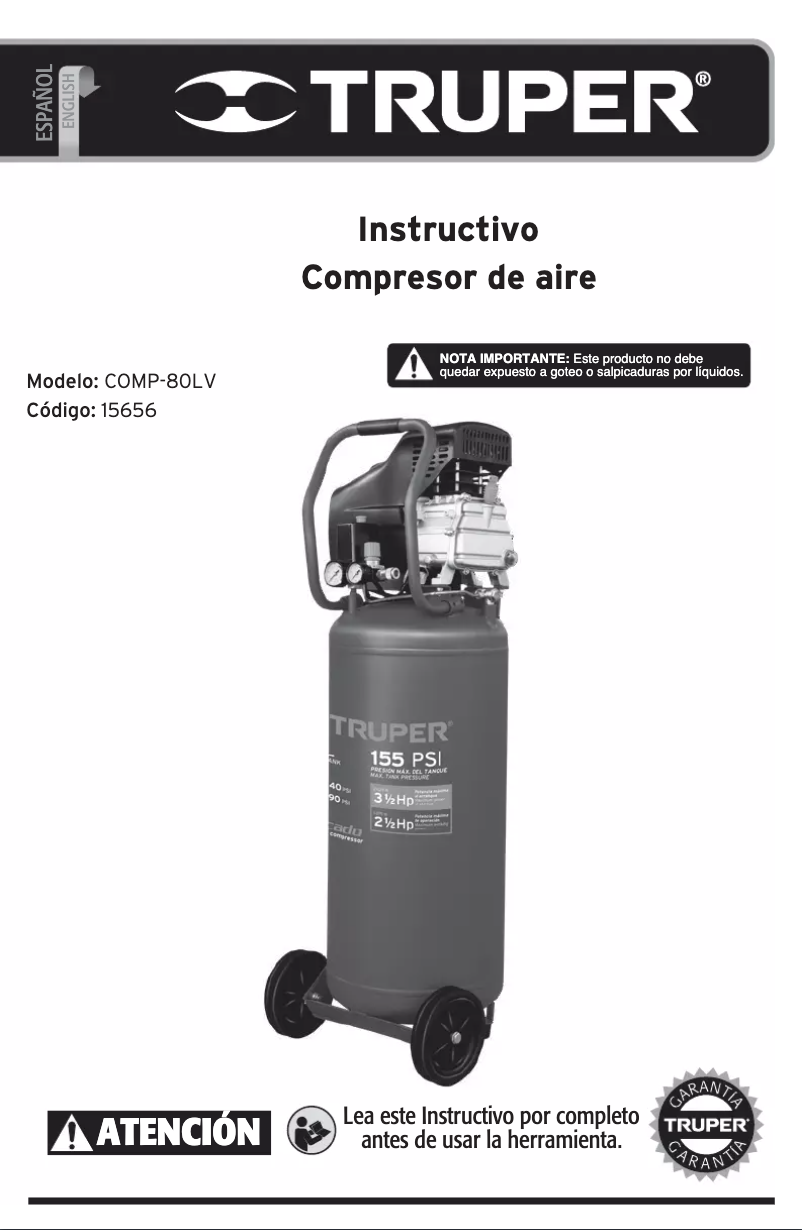 Page 1 de la notice Manuel utilisateur Truper COMP-80LV