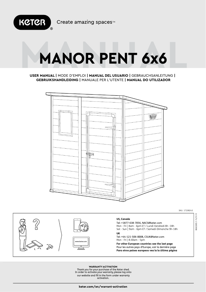 Page 1 de la notice Manuel utilisateur Keter Manor Pent 6x6