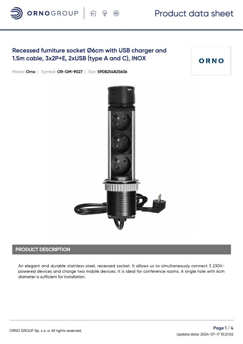 Page 1 de la notice Fiche technique ORNO OR-GM-9027