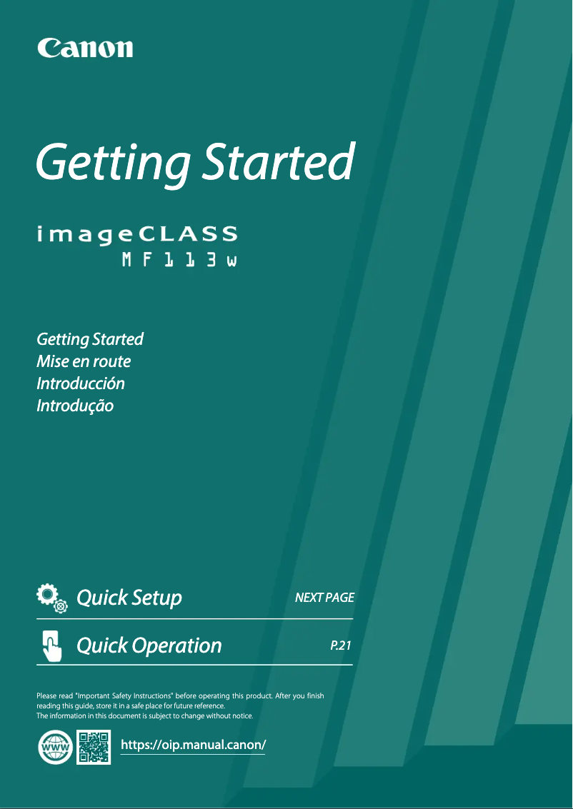 Page 1 de la notice Manuel utilisateur Canon ImageCLASS MF113w