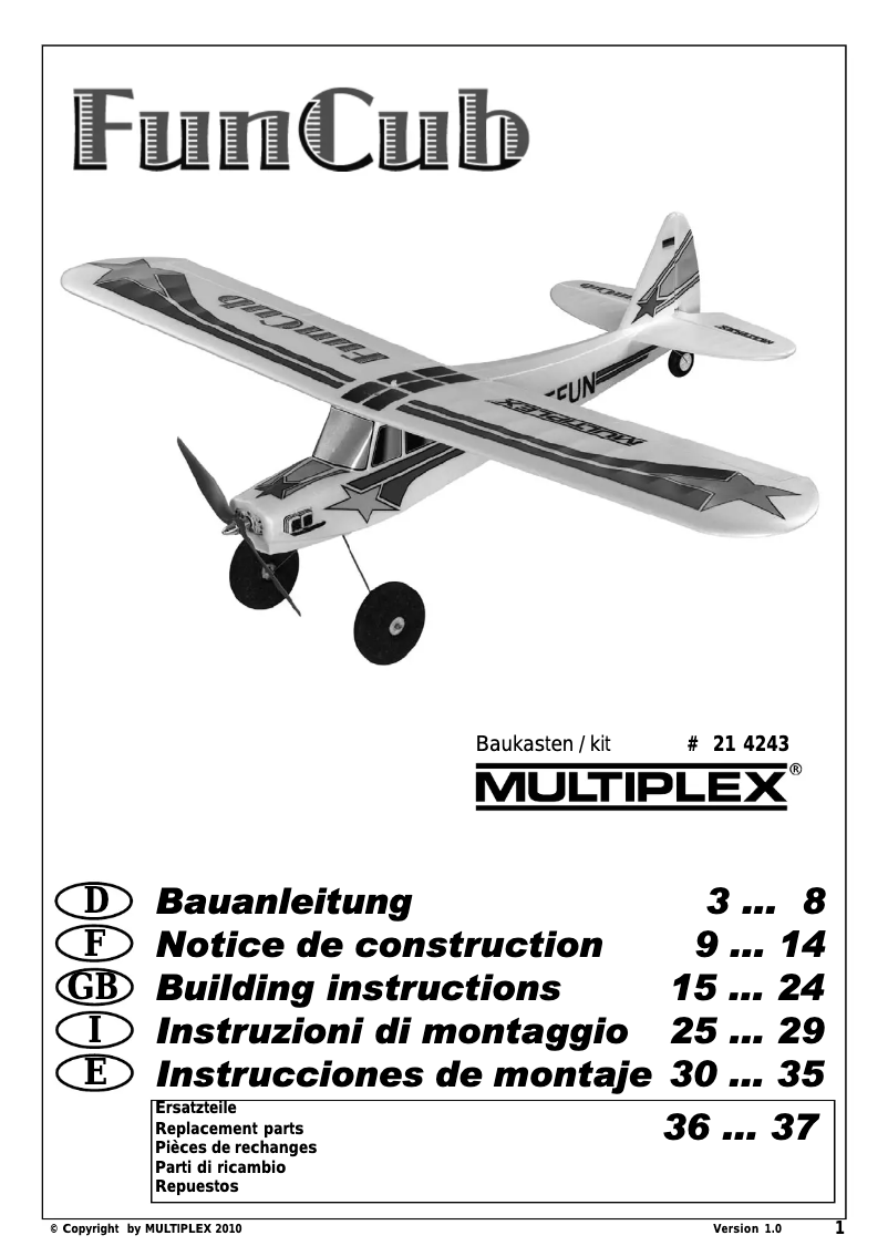 Page 1 de la notice Manuel utilisateur Multiplex Kit FunCub