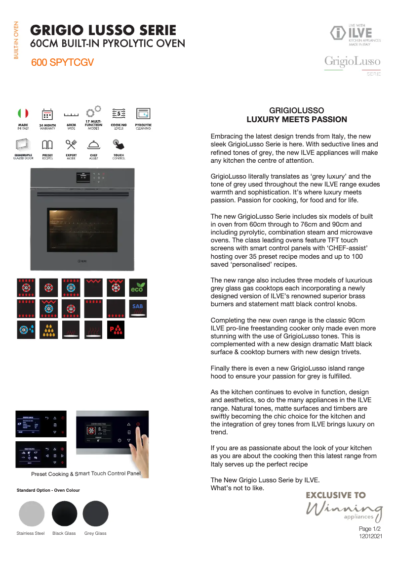 Page 1 de la notice Fiche technique Ilve 600SPYTCGV