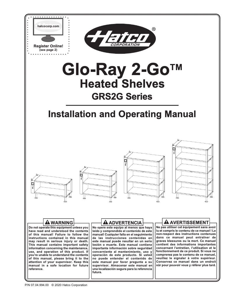 Page 1 de la notice Manuel utilisateur Hatco GRS2G-3920-4