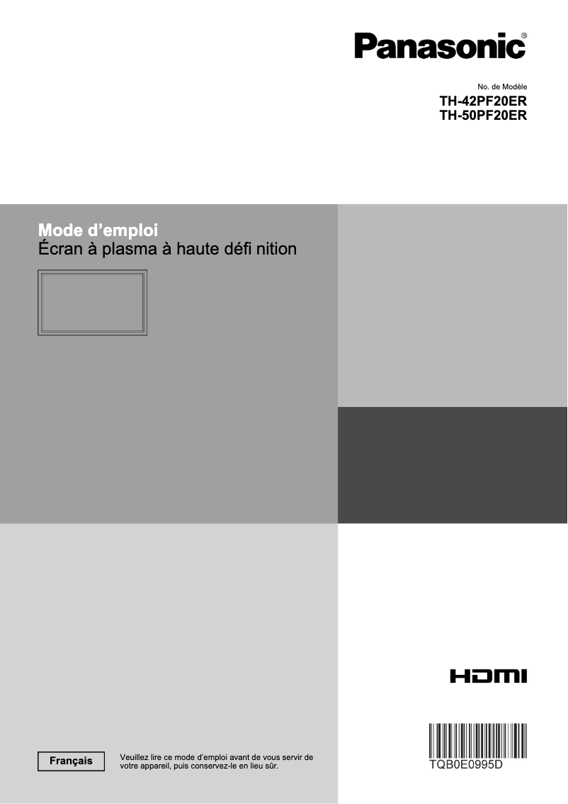 Page 1 de la notice Manuel utilisateur Panasonic TH-50PF20ER