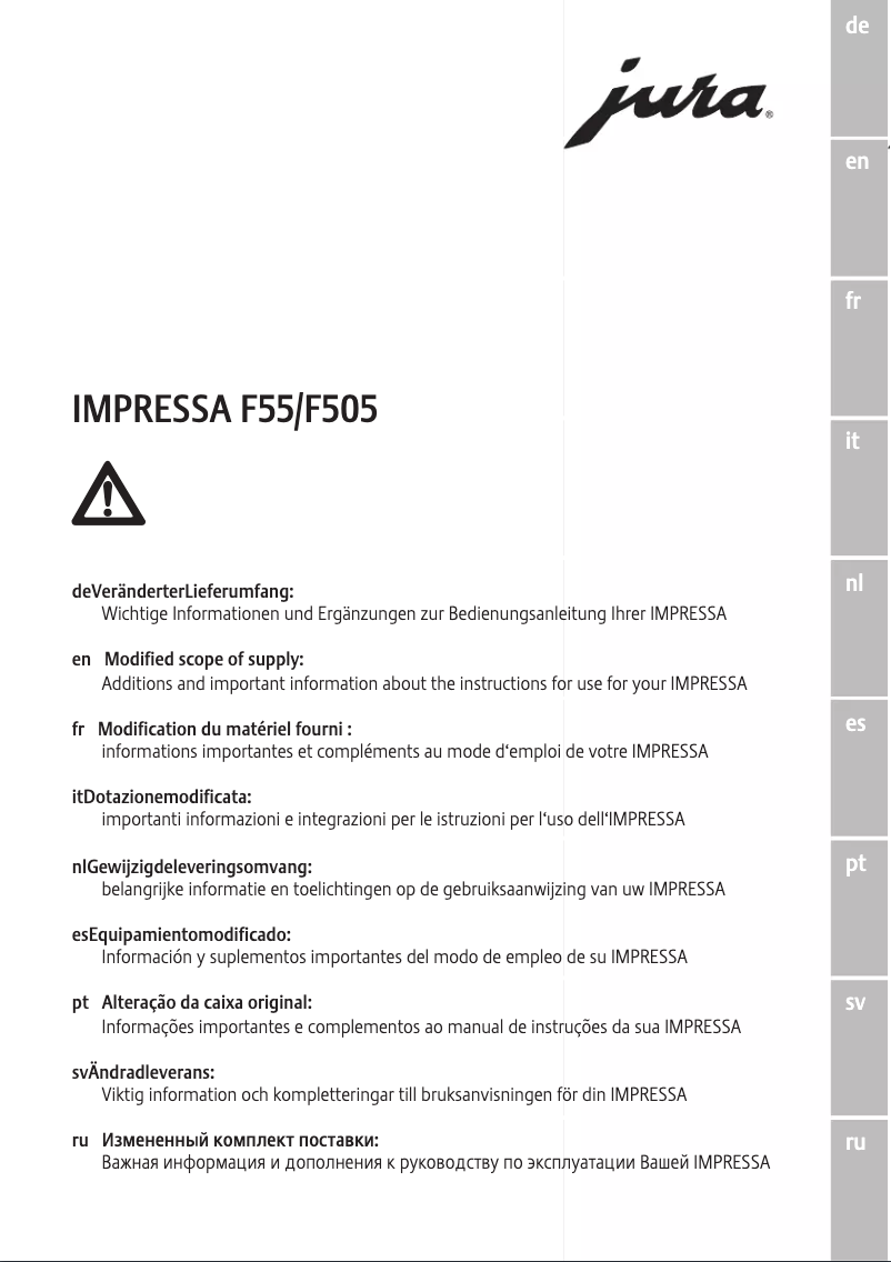 Page 1 de la notice Manuel utilisateur Jura Impressa F55