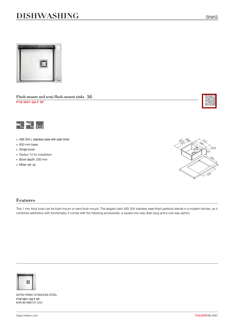 Page 1 de la notice Manuel utilisateur Fulgor Milano P1B 5651 QA F-SF