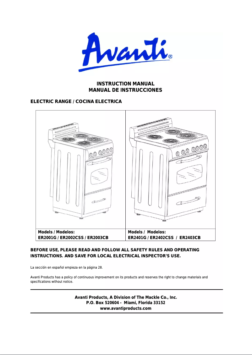 Page 1 of the manual User Manual Avanti ER2403CB