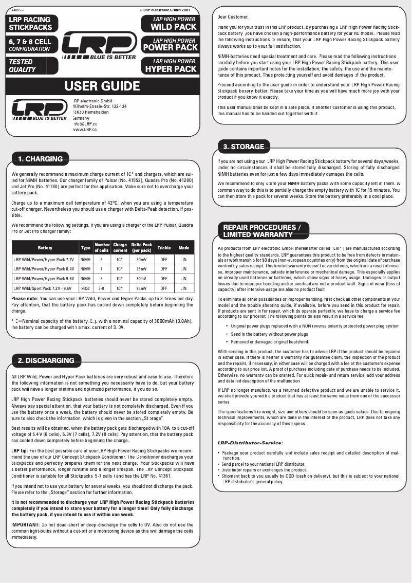 Page 1 de la notice Manuel utilisateur LRP Power Pack 3000