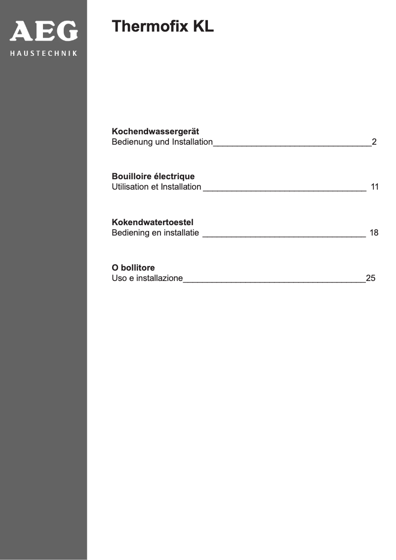 Page 1 de la notice Manuel utilisateur AEG Thermofix KL