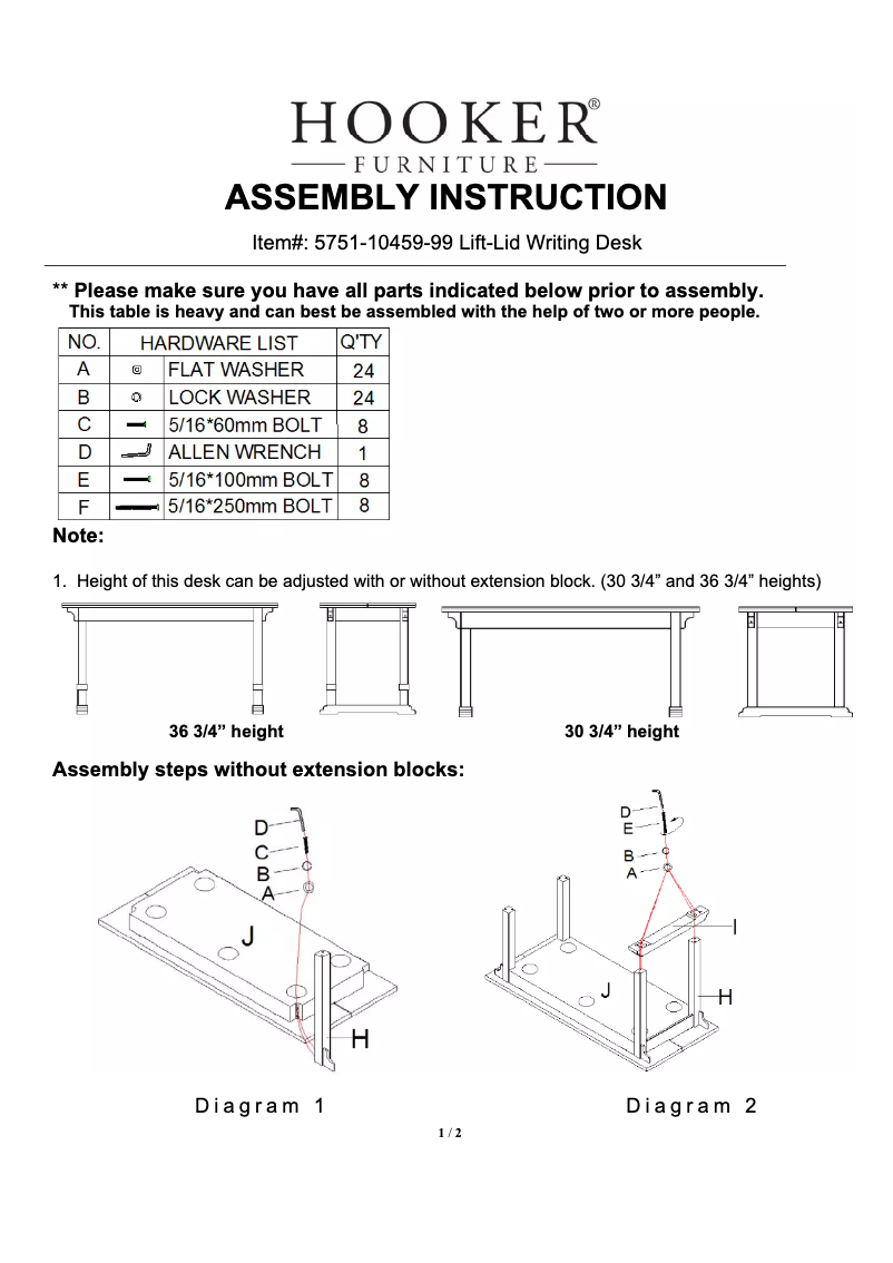 Page 1 de la notice Manuel utilisateur Hooker 5751-10459-99