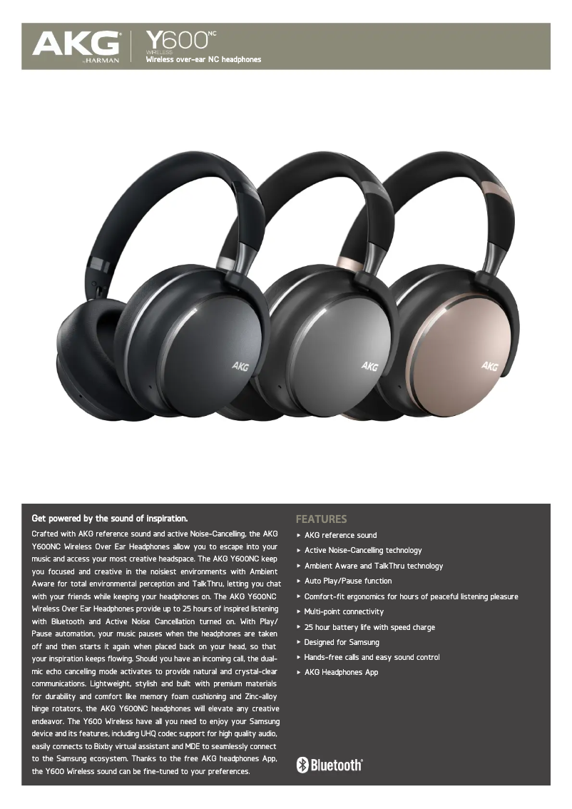 Page 1 de la notice Fiche technique AKG Y600NC Wireless