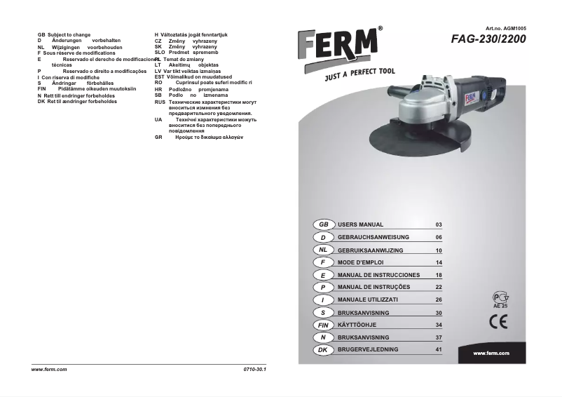 Page 1 de la notice Manuel utilisateur Ferm FAG-230/2200