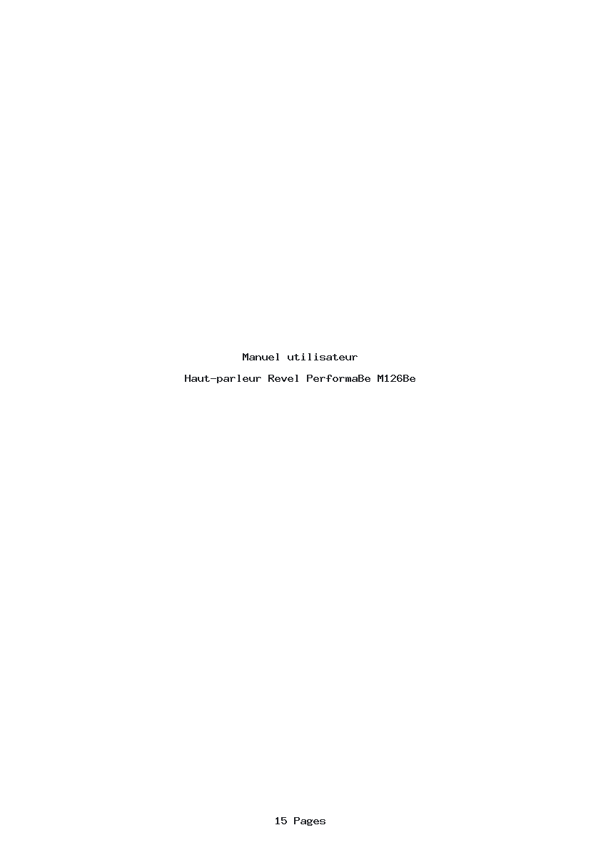 Page 1 de la notice Manuel utilisateur Revel PerformaBe M126Be