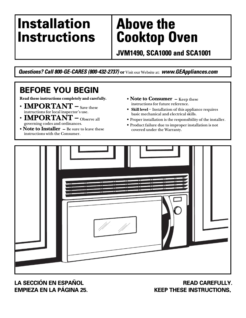 Page 1 of the manual Installation Guide GE SCA1000DBB