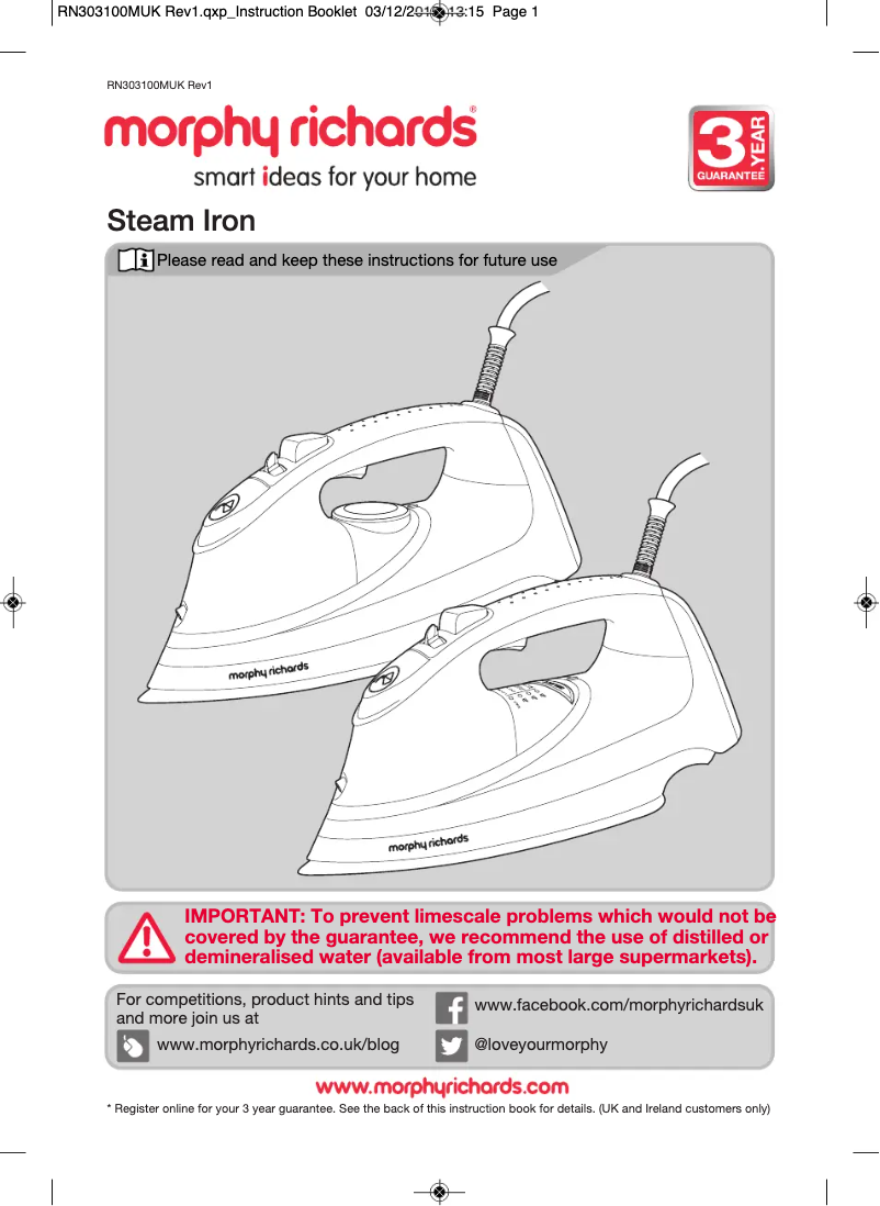 Página 1 del manual Manual de usuario Morphy Richards TurboSteam Pro 303124