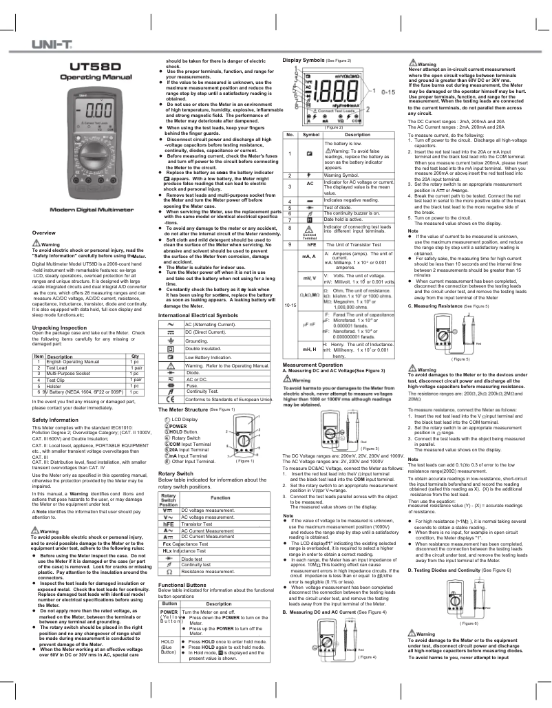 Page 1 de la notice Manuel utilisateur Uni-T UT58D