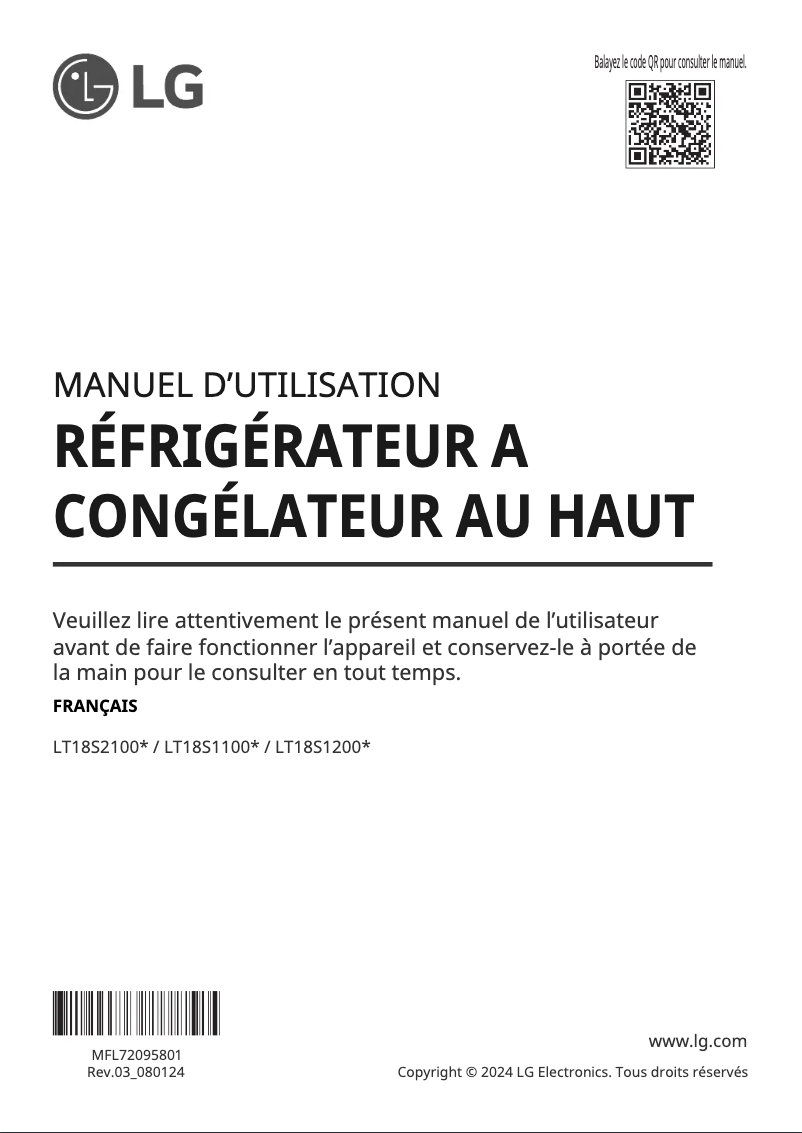 Page 1 de la notice Manuel utilisateur LG LT18S2100W