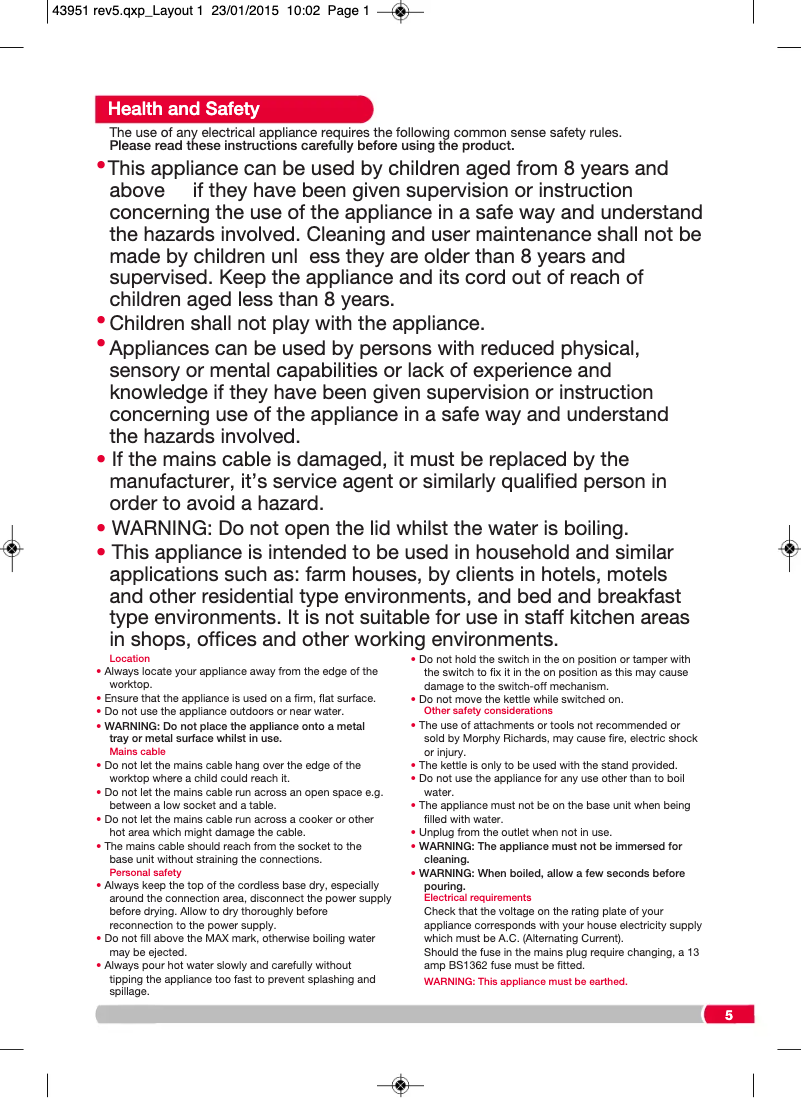 Page 1 de la notice Manuel utilisateur Morphy Richards Elipta 102204