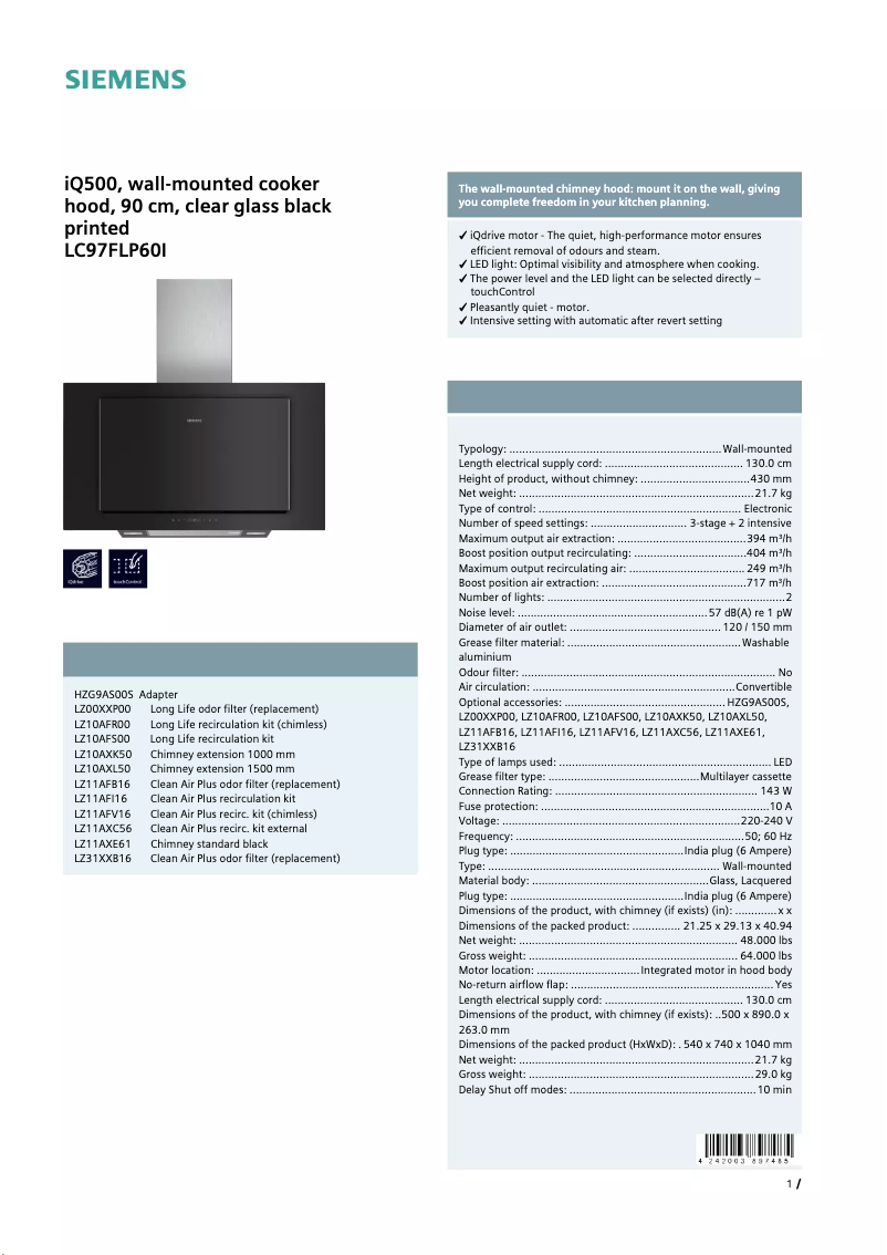 Page 1 de la notice Manuel utilisateur Siemens LC97FLP60I
